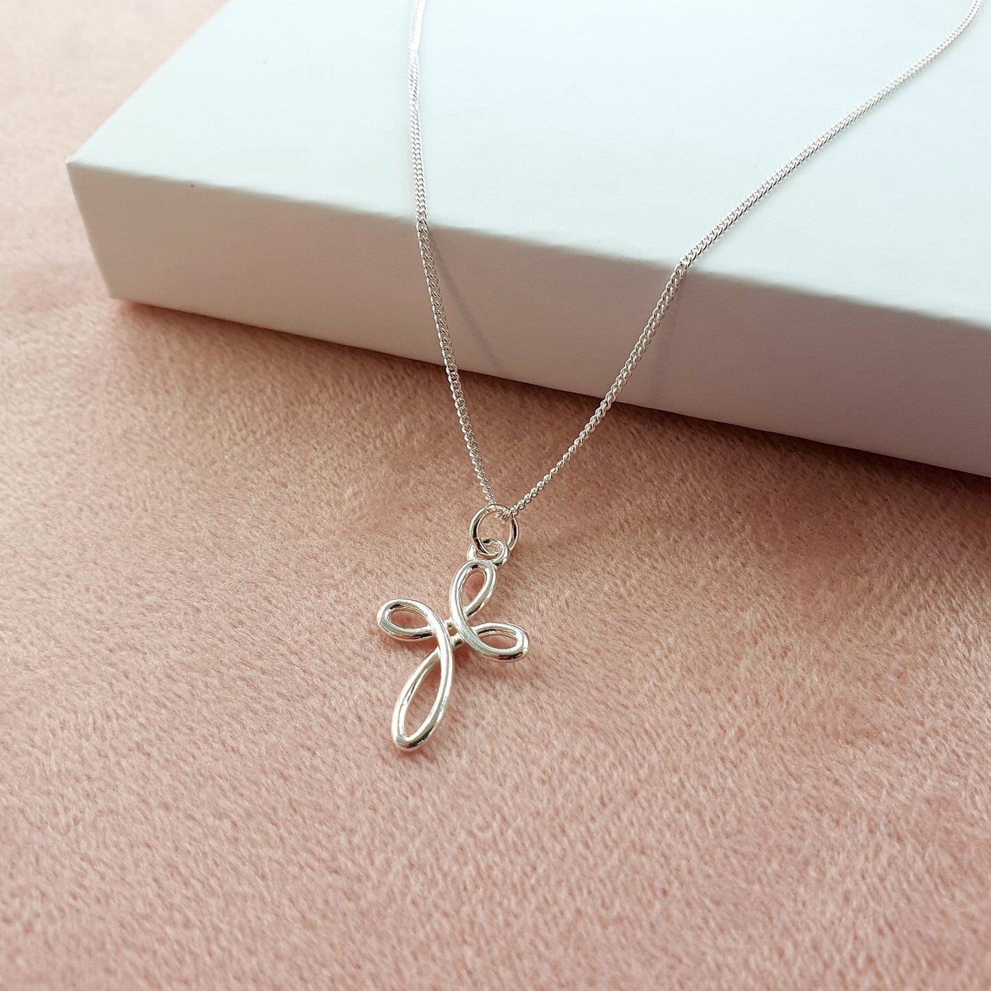 First Holy Communion Eternity Cross Necklace with Birthstone in Sterling Silver 925, Personalised Jewellery Gift