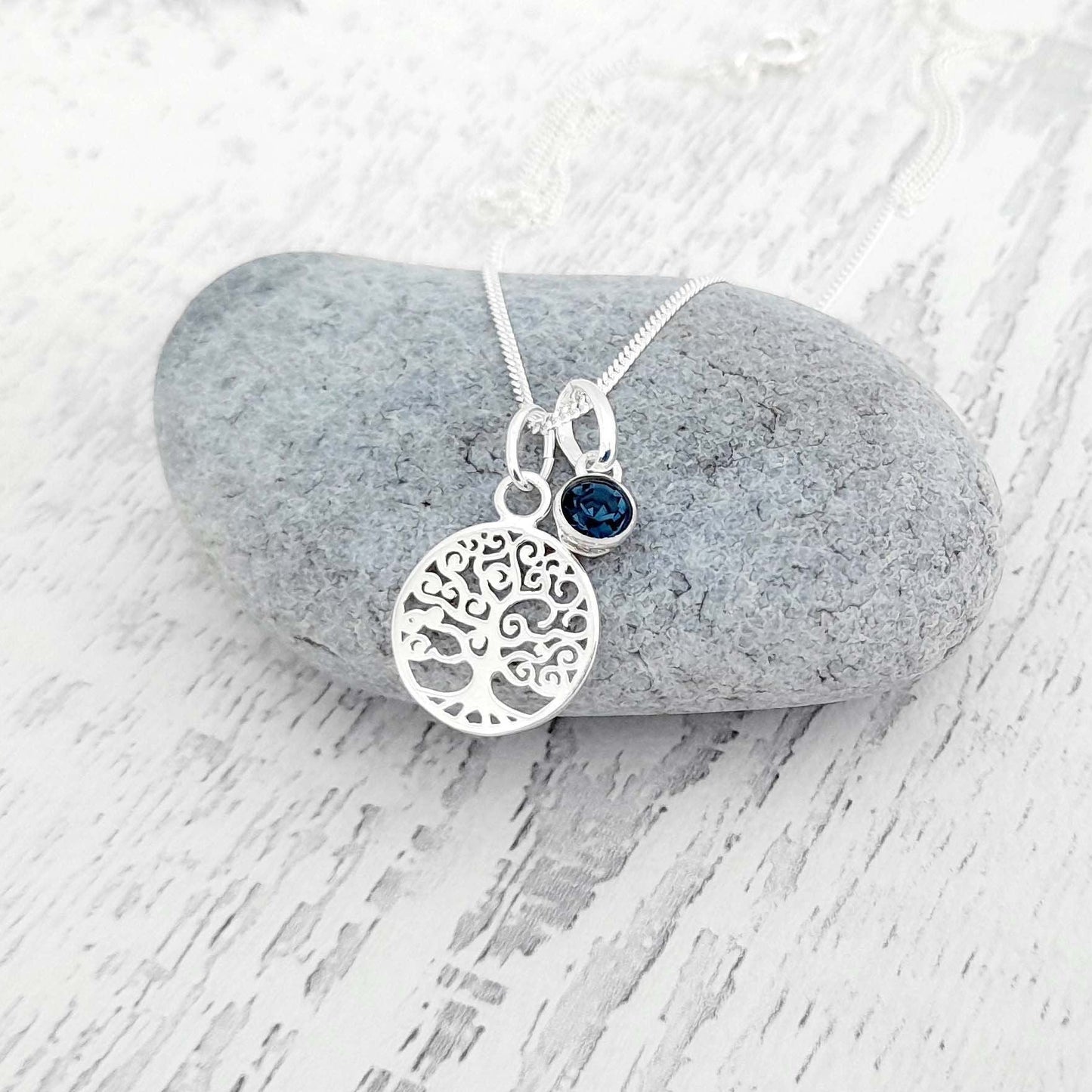Tree of Life Birthstone Necklace 925 Sterling Silver, Personalised Jewellery