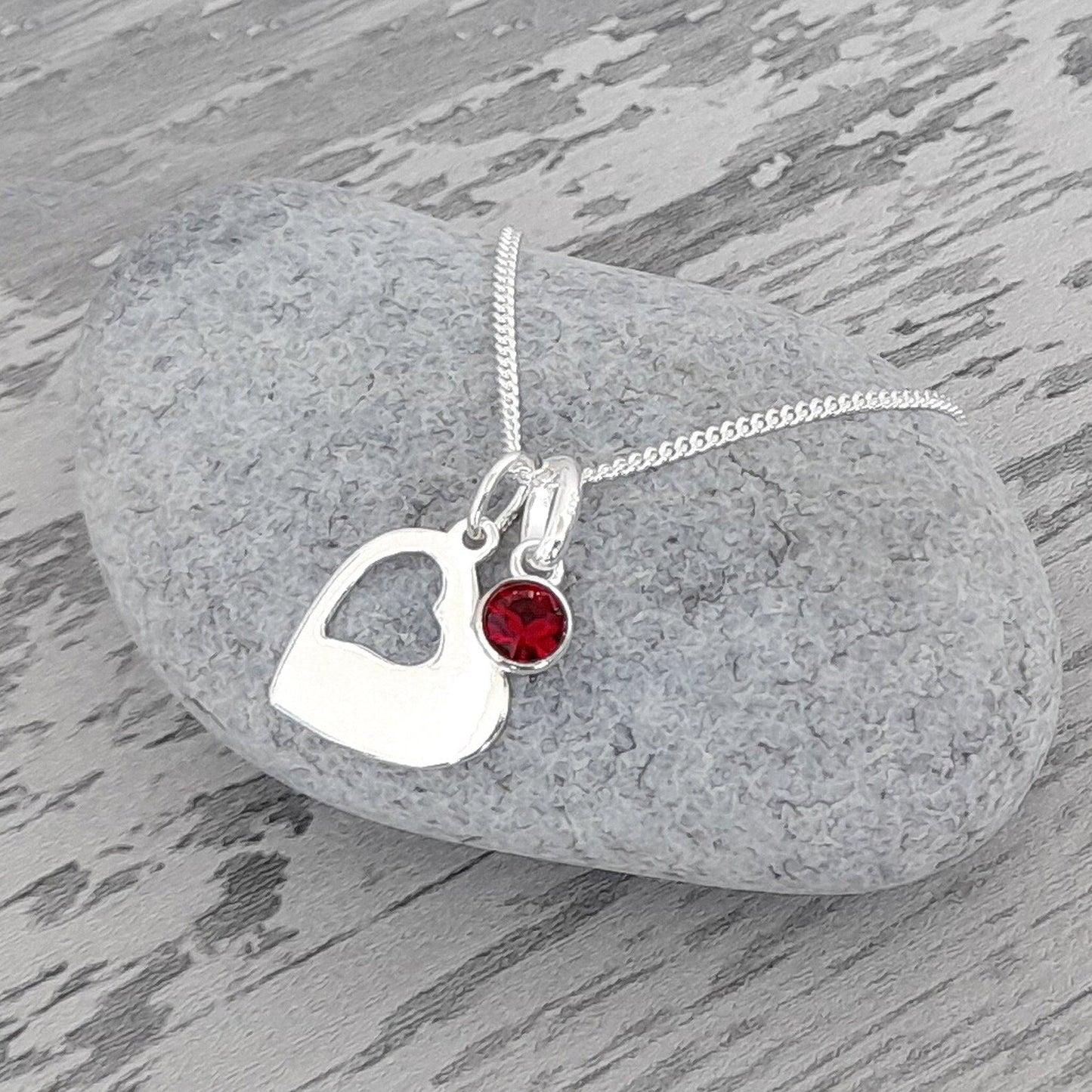 Cut Out Heart Birthstone Necklace 925 Sterling Silver, Personalised Jewellery