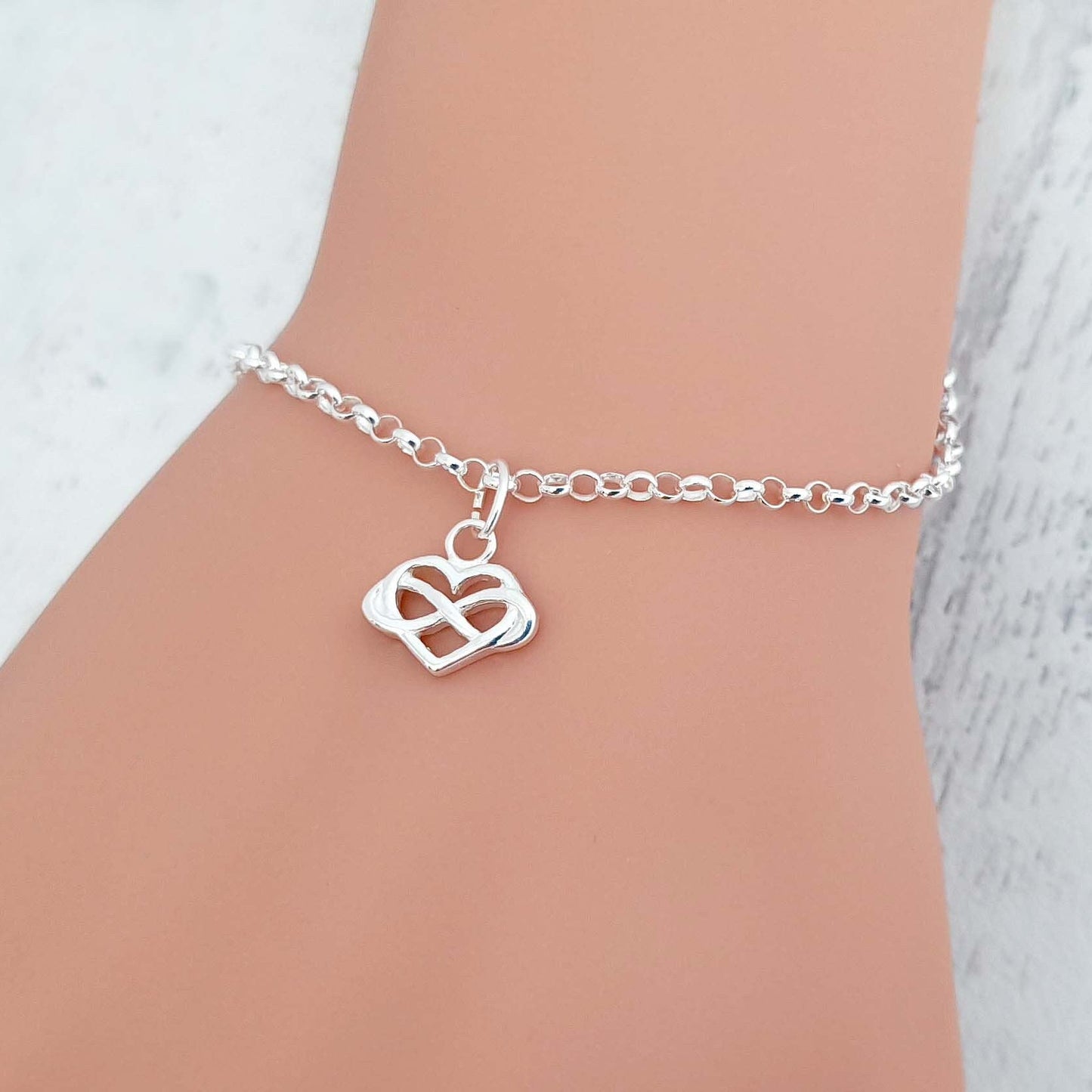 Infinity Heart 925 Sterling Silver Link Bracelet with Optional Birthstone - Includes a Personalised Gift Message