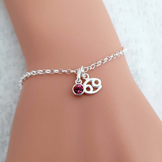 Zodiac Bracelet with Crystal Birthstone 925 Sterling Silver, Personalised Jewellery Gift