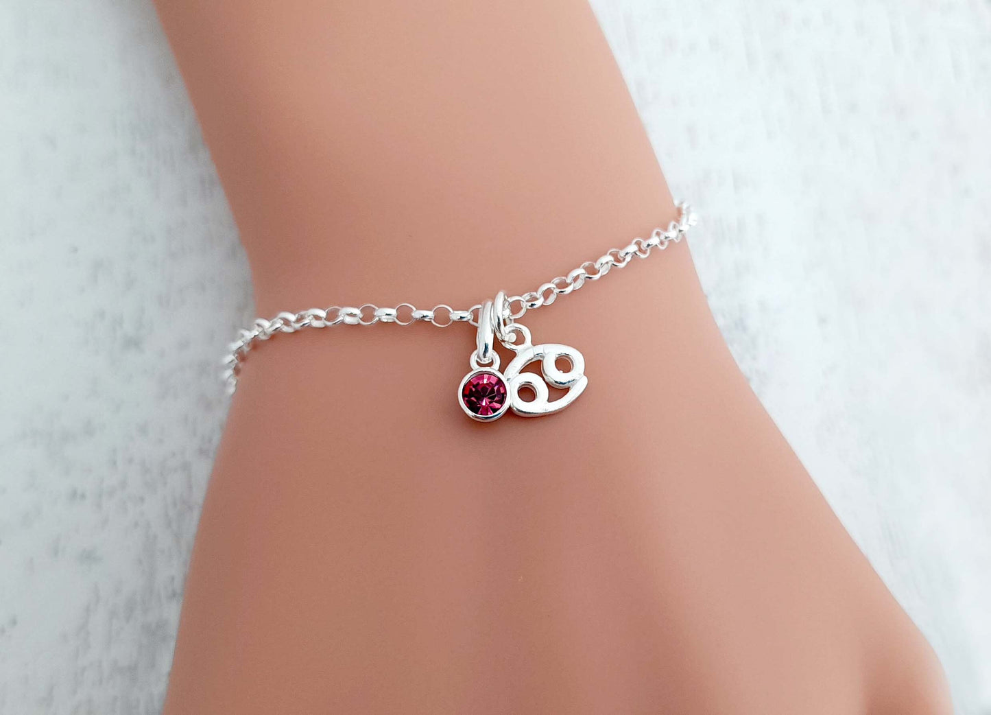 Zodiac Horoscope Birthday 925 Sterling Silver Link Bracelet with Optional Birthstone - Includes a Personalised Gift Message
