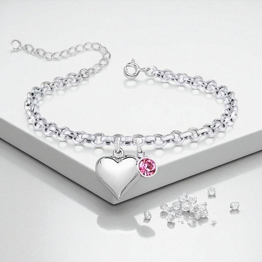 puffy heart bracelet with birthstone