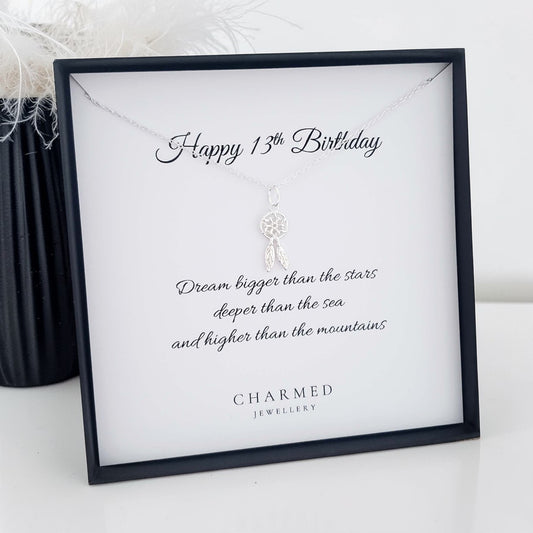 13th Birthday Dreamcatcher Necklace | Sterling Silver 925 | Personalised Jewellery Gift