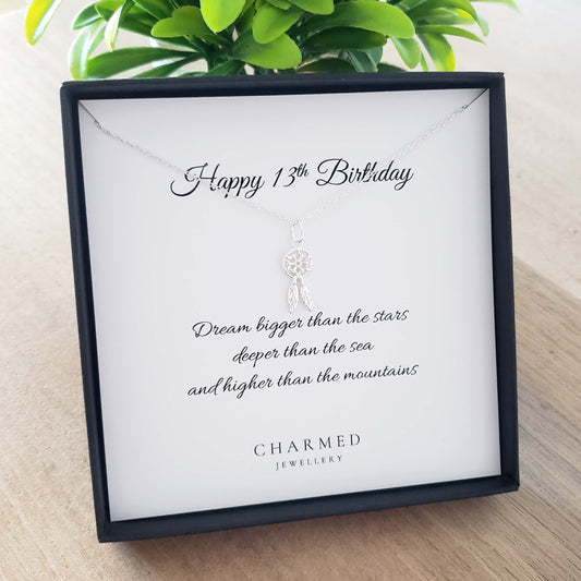 13th Birthday Dreamcatcher Necklace – Sterling Silver 925 | Personalised Jewellery Gift