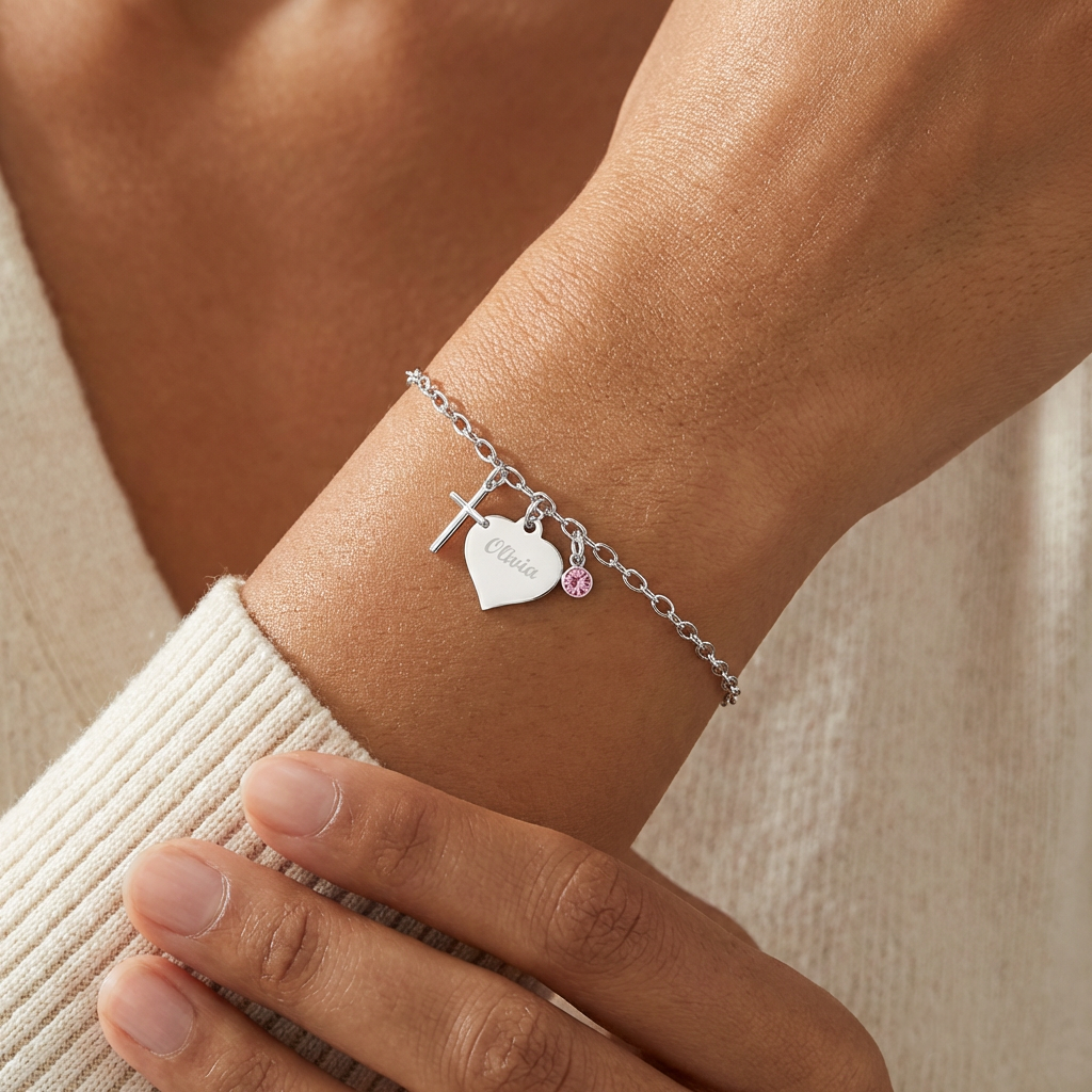 First Holy Communion Cross Bracelet | Sterling Silver 925 | Personalised Religious Jewellery Gift