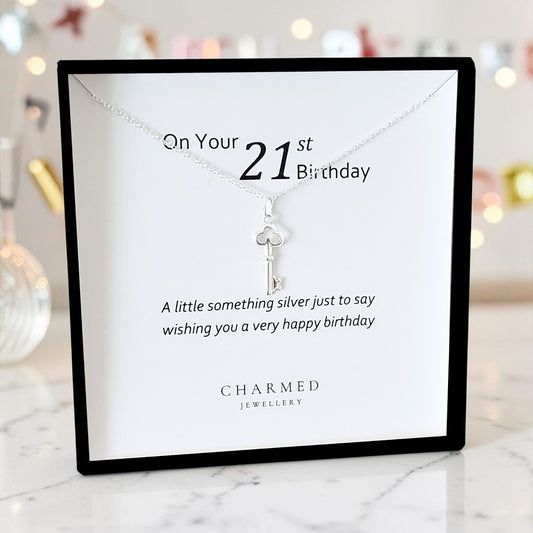 21st Birthday Key Necklace in Sterling Silver 925, Personalised Jewellery Gift