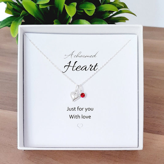 A Charmed Heart Birthstone Necklace Sterling Silver 925, Personalised Jewellery