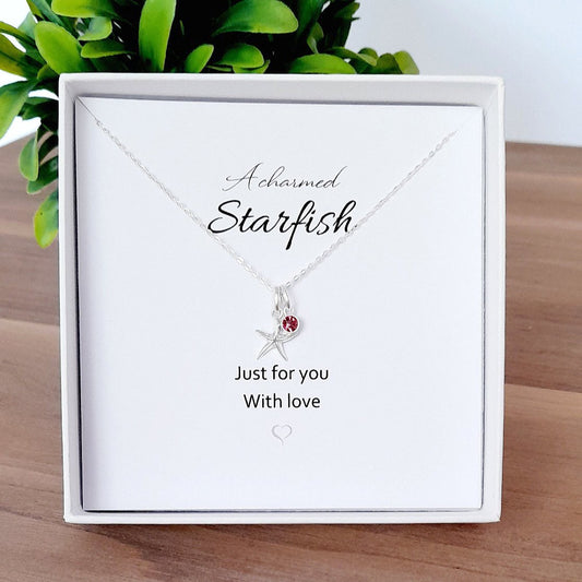 A Charmed Starfish Birthstone Necklace Sterling Silver 925, Personalised Jewellery