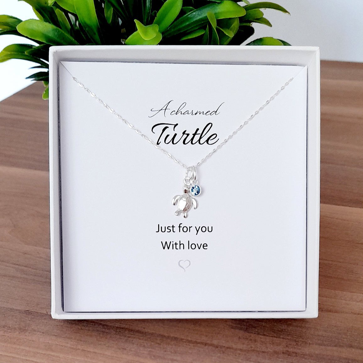 A Charmed Turtle Birthstone Necklace Sterling Silver 925, Personalised Jewellery