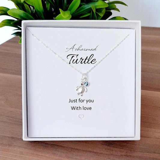A Charmed Turtle Birthstone Necklace Sterling Silver 925, Personalised Jewellery