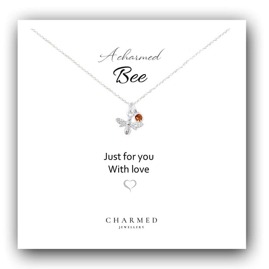 A Charmed Bee Birthstone Necklace Sterling Silver 925, Personalised Jewellery