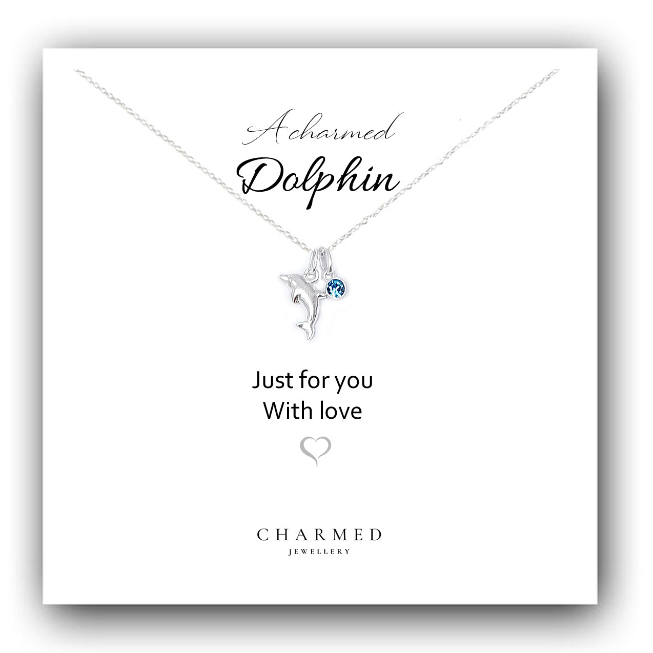 A Charmed Dolphin Birthstone Necklace in Sterling Silver 925 | Personalised Jewellery Gift
