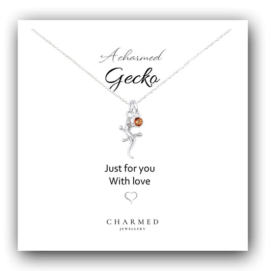 A Charmed Gecko Birthstone Necklace in Sterling Silver 925 | Personalised Jewellery Gift