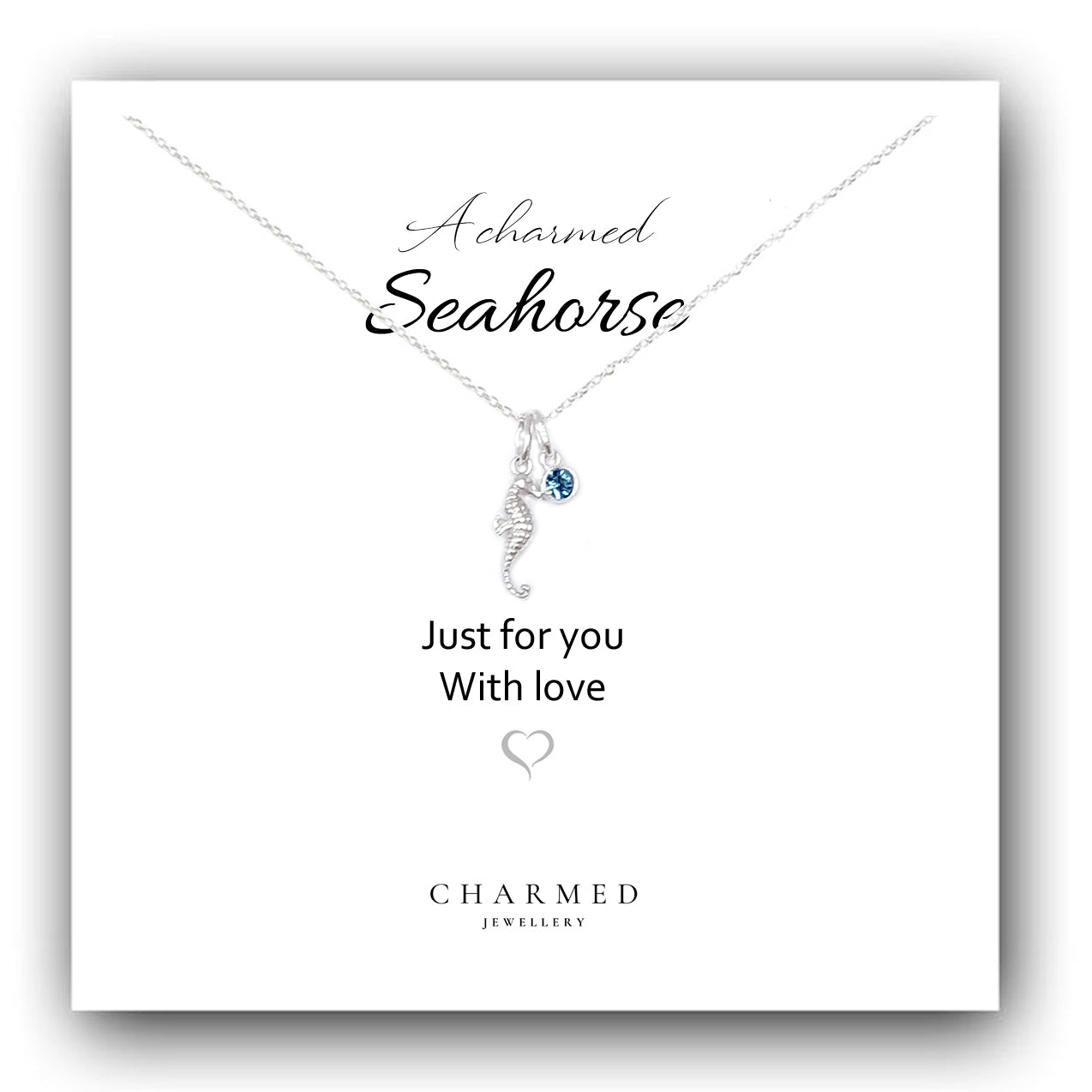 A Charmed Seahorse Birthstone Necklace in Sterling Silver 925 | Personalised Jewellery Gift
