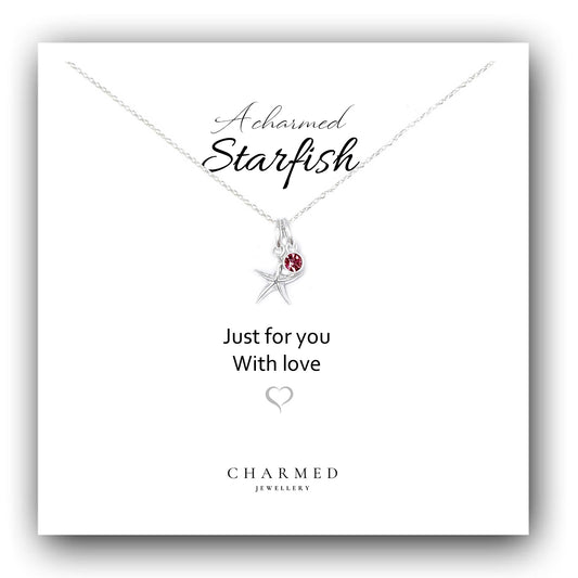 A Charmed Starfish Birthstone Necklace in Sterling Silver 925 | Personalised Jewellery Gift