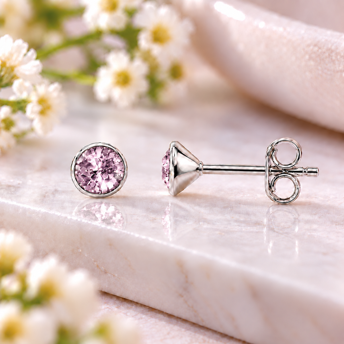 June Alexandrite Birthstone Stud Earrings in 925 sterling silver