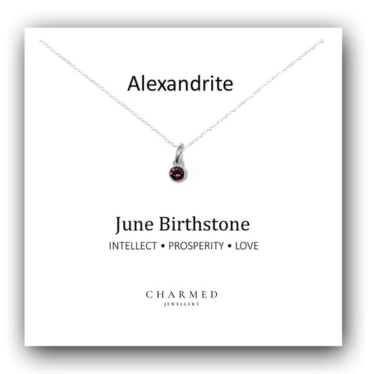 Alexandrite Birthstone Necklace 925 Sterling Silver, June Birthstone