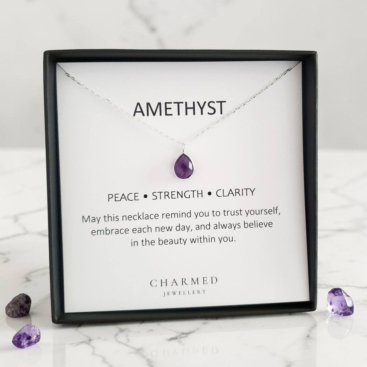 Amethyst Teardrop Necklace in Sterling Silver 925 | Personalised Jewellery Gift