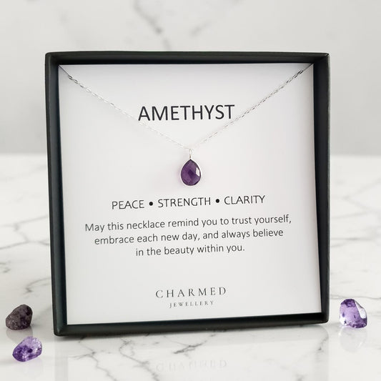 Amethyst Teardrop Necklace in Sterling Silver 925 | Personalised Jewellery Gift