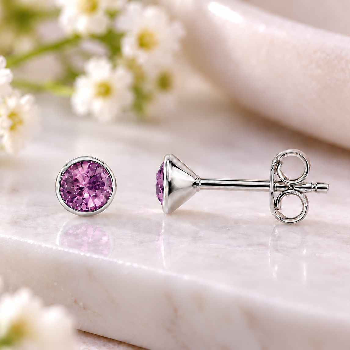 Amethyst Birthstone Stud Earrings – February birthday jewellery gift