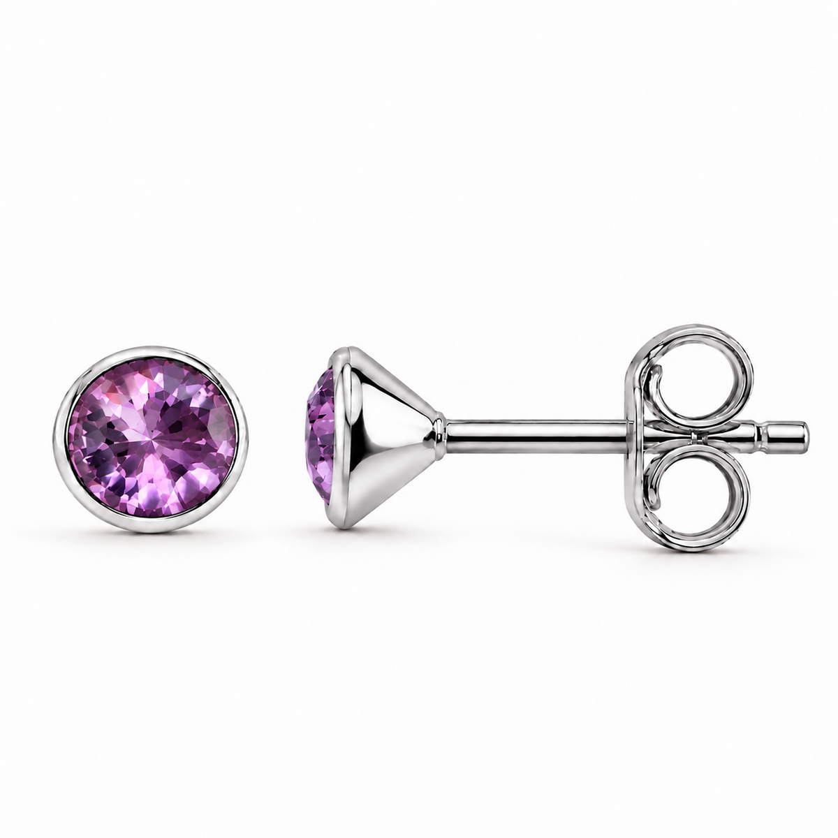 February Amethyst Birthstone Stud Earrings in 925 sterling silver