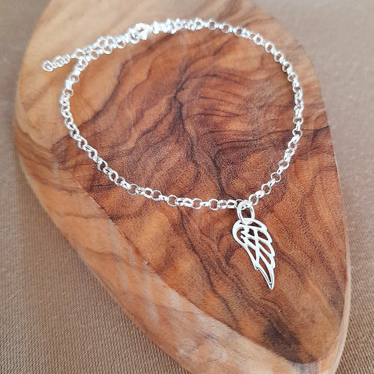 Angel Wing Charm Bracelet in Sterling Silver 925, Adjustable for Women and Girl's