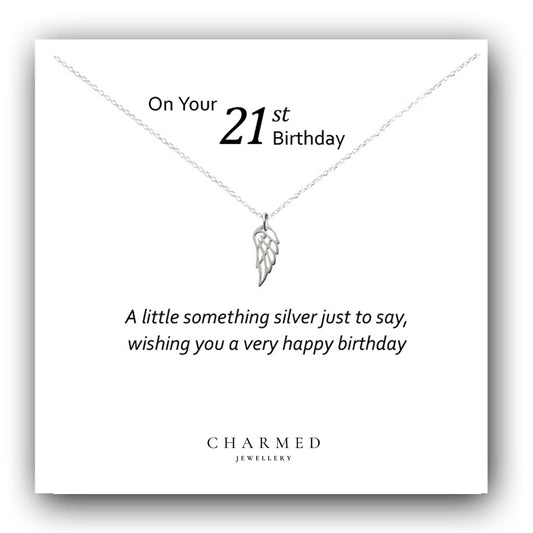 21st Birthday Angel Wing Necklace in Sterling Silver 925, Personalised Gift