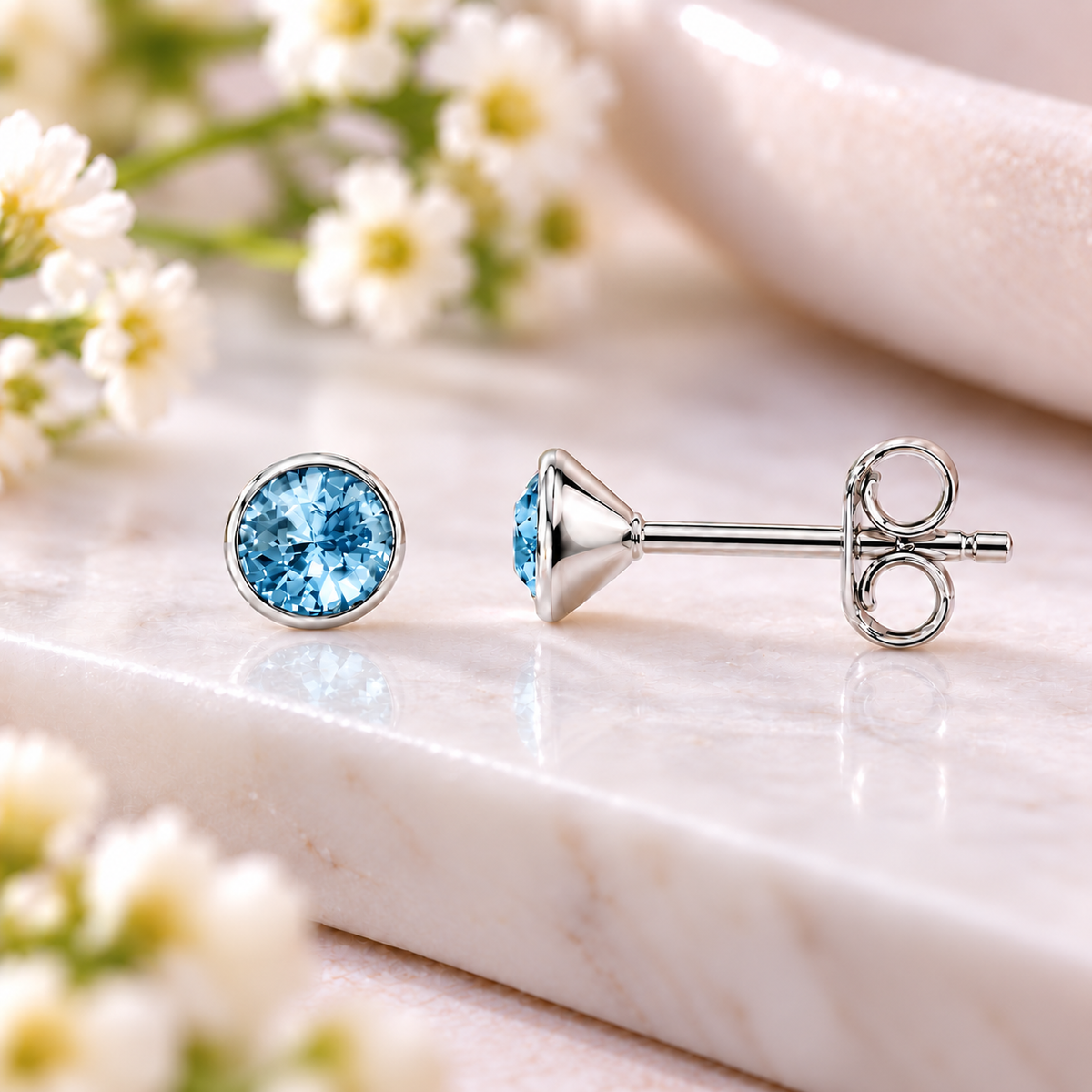 Aquamarine Birthstone Stud Earrings – March birthday jewellery gift