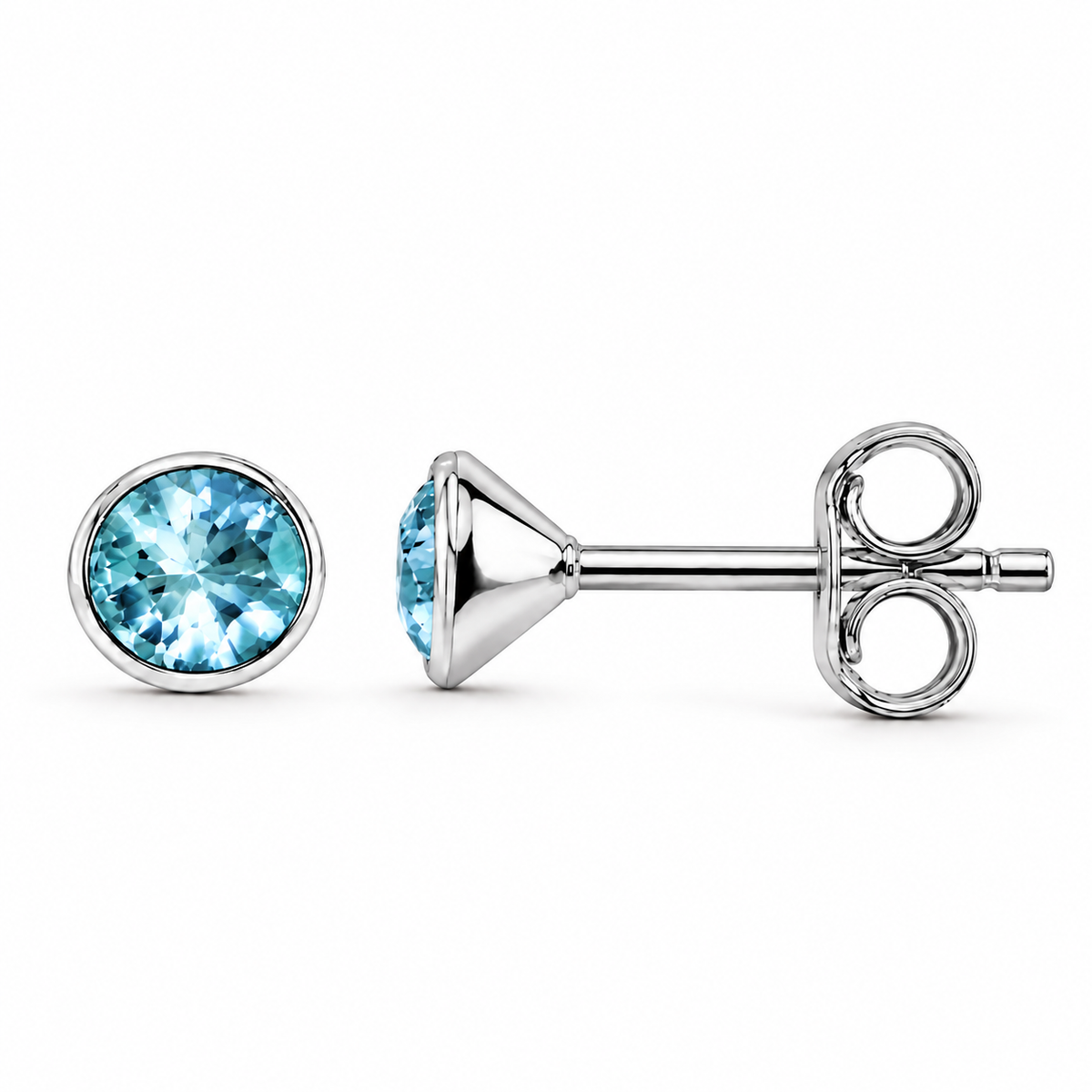 March Aquamarine Birthstone Stud Earrings in 925 sterling silver
