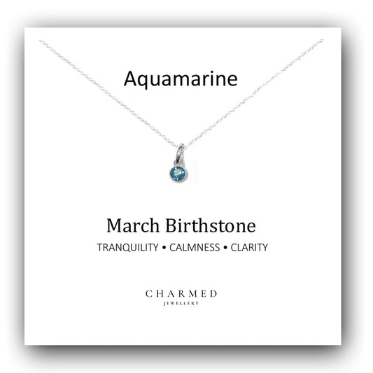 Aquamarine March Birthstone Necklace 925 Sterling Silver, Personalised Jewellery