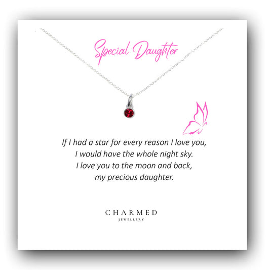 Daughter Swarovski Crystal Birthstone Necklace in Sterling Silver 925, Personalised Jewellery Gift