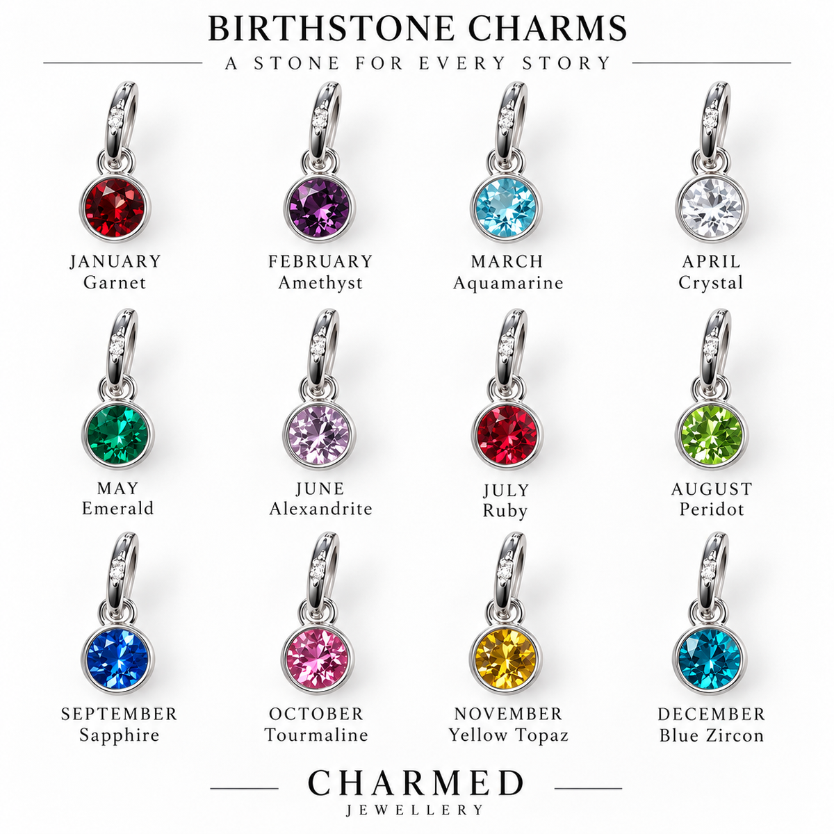 Birthstone Charms Sterling Silver 925