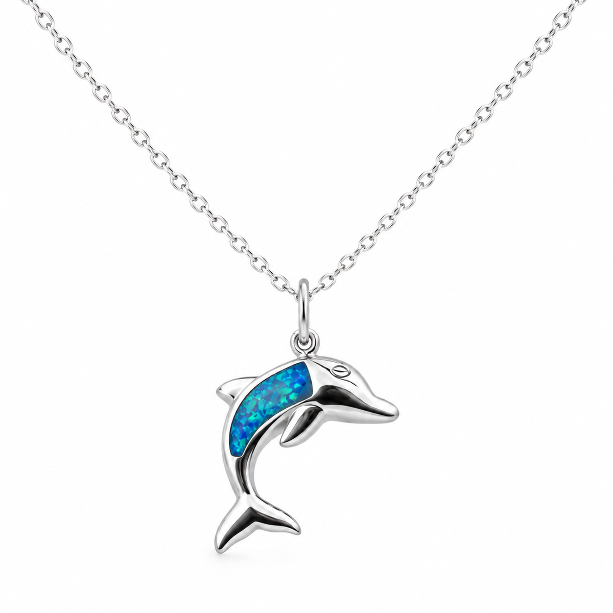 Blue Opal Dolphin Necklace in 925 sterling silver