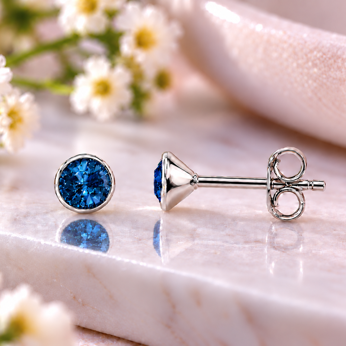 Blue Zircon Birthstone Stud Earrings – December birthday jewellery gift