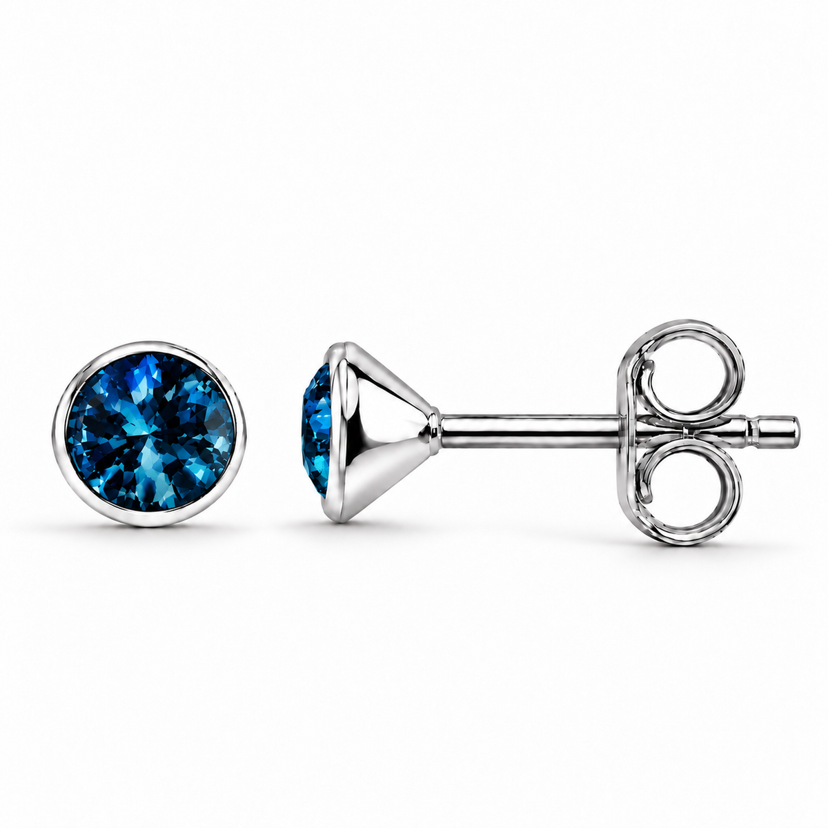 December Blue Zircon Birthstone Stud Earrings in 925 sterling silver