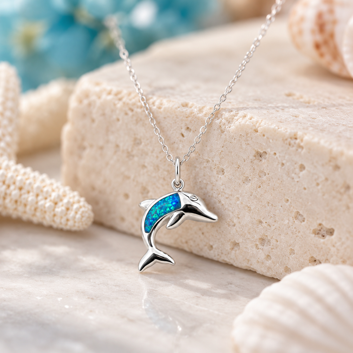 Sterling Silver Blue Opal Dolphin Necklace – ocean jewellery gift