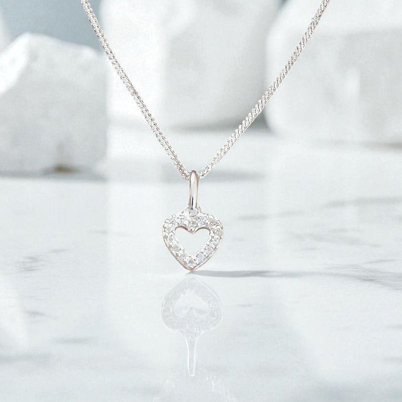 Mother of the Bride Heart Necklace with Cubic Zirconia – Sterling Silver 925 | Personalised Jewellery Gift