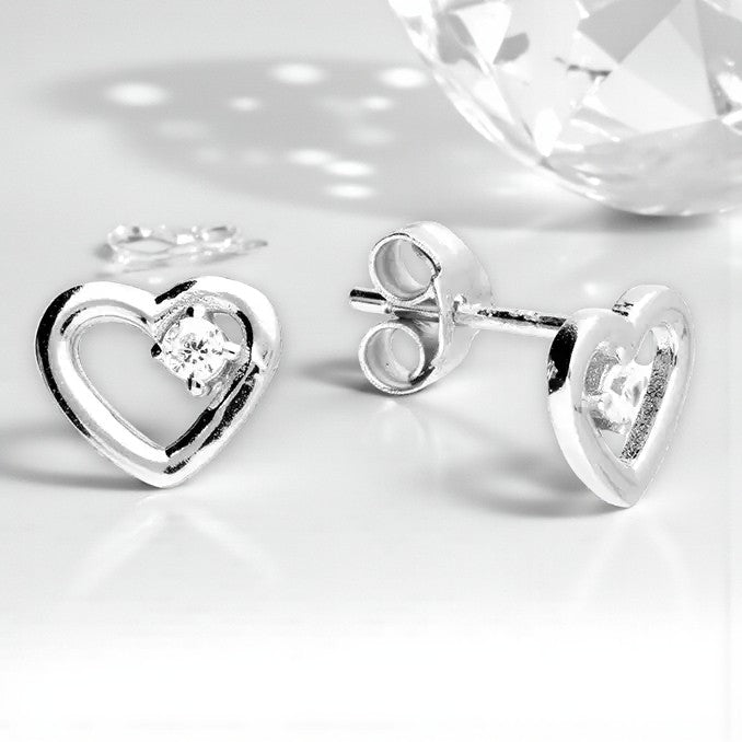CZ Open Heart Stud Earrings | Sterling Silver 925 | Elegant Jewellery Gift