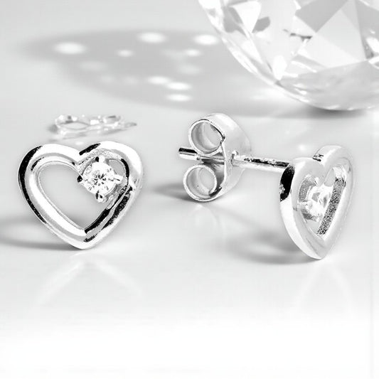 CZ Open Heart Stud Earrings | Sterling Silver 925 | Elegant Jewellery Gift