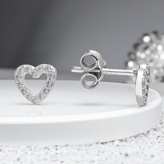 CZ Open Heart Stud Earrings | Sterling Silver 925 | Elegant Jewellery Gift