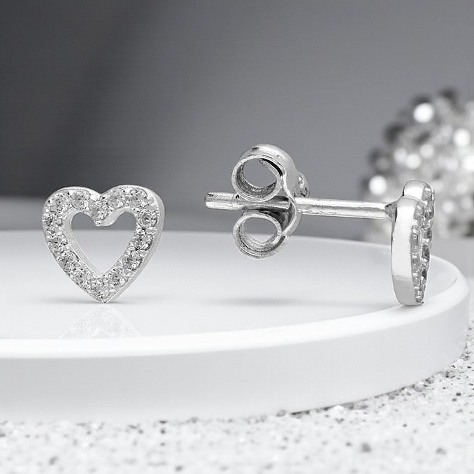 CZ Cluster Heart Stud Earrings in Sterling Silver 925 | Personalised Jewellery Gift