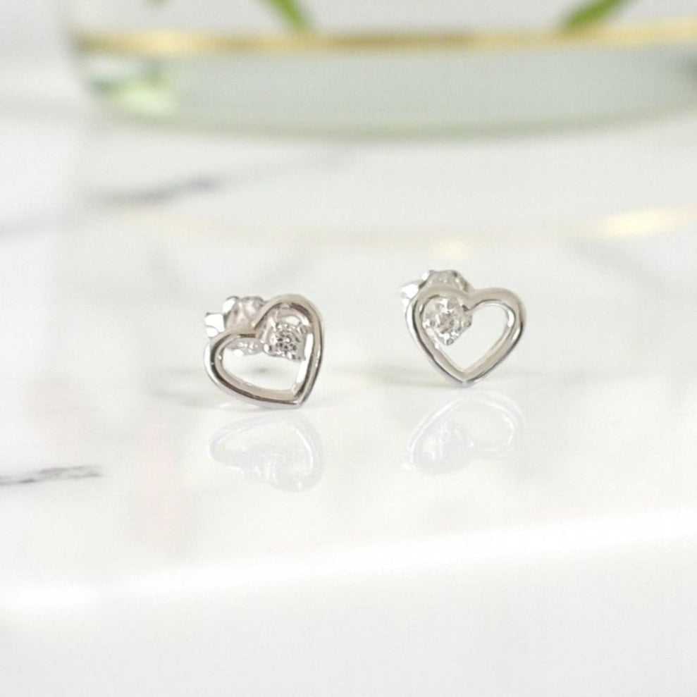 CZ Open Heart Stud Earrings | Sterling Silver 925 | Elegant Jewellery Gift