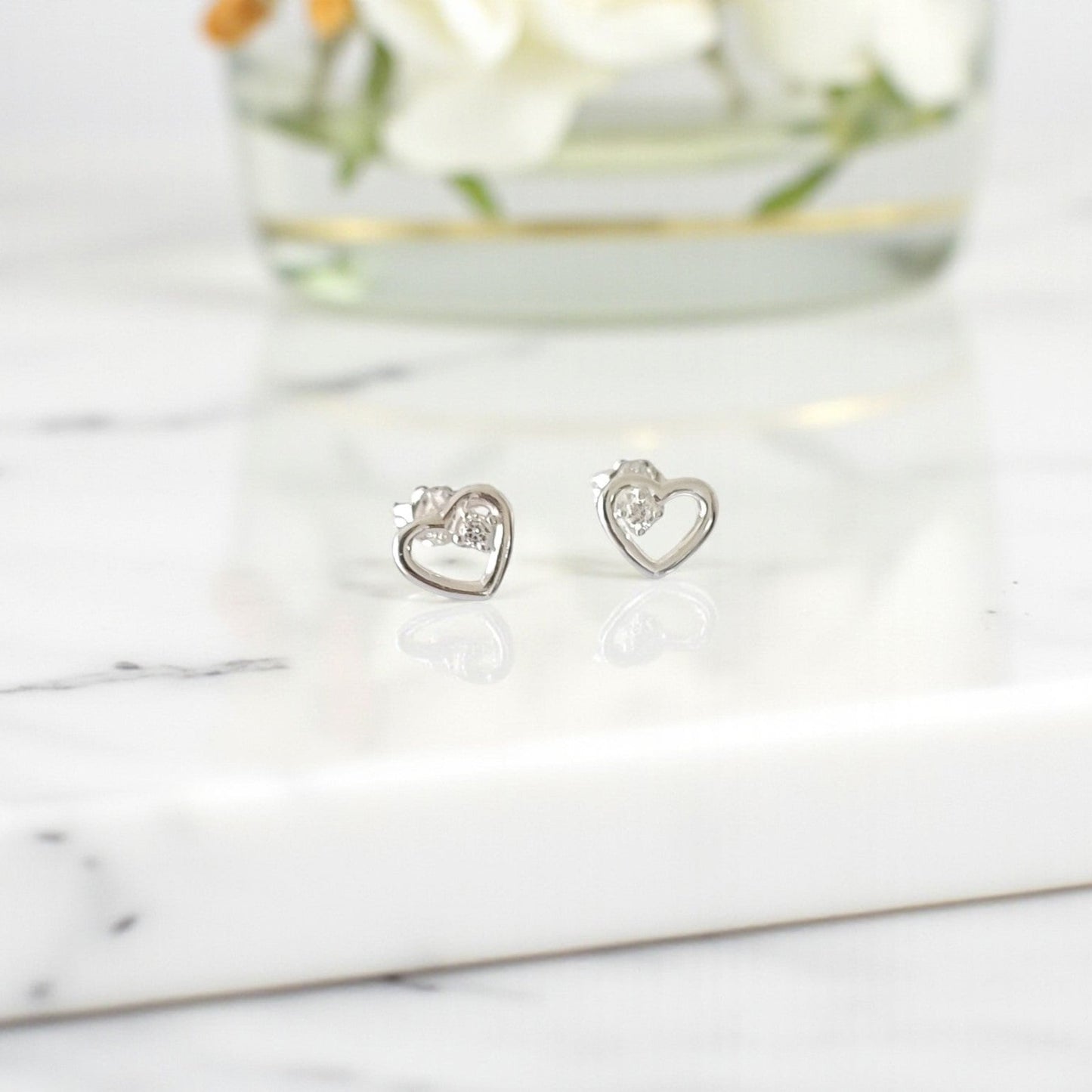 Granddaughter Gift, CZ Heart Stud Earrings in Sterling Silver 925 | Personalised Jewellery Gift