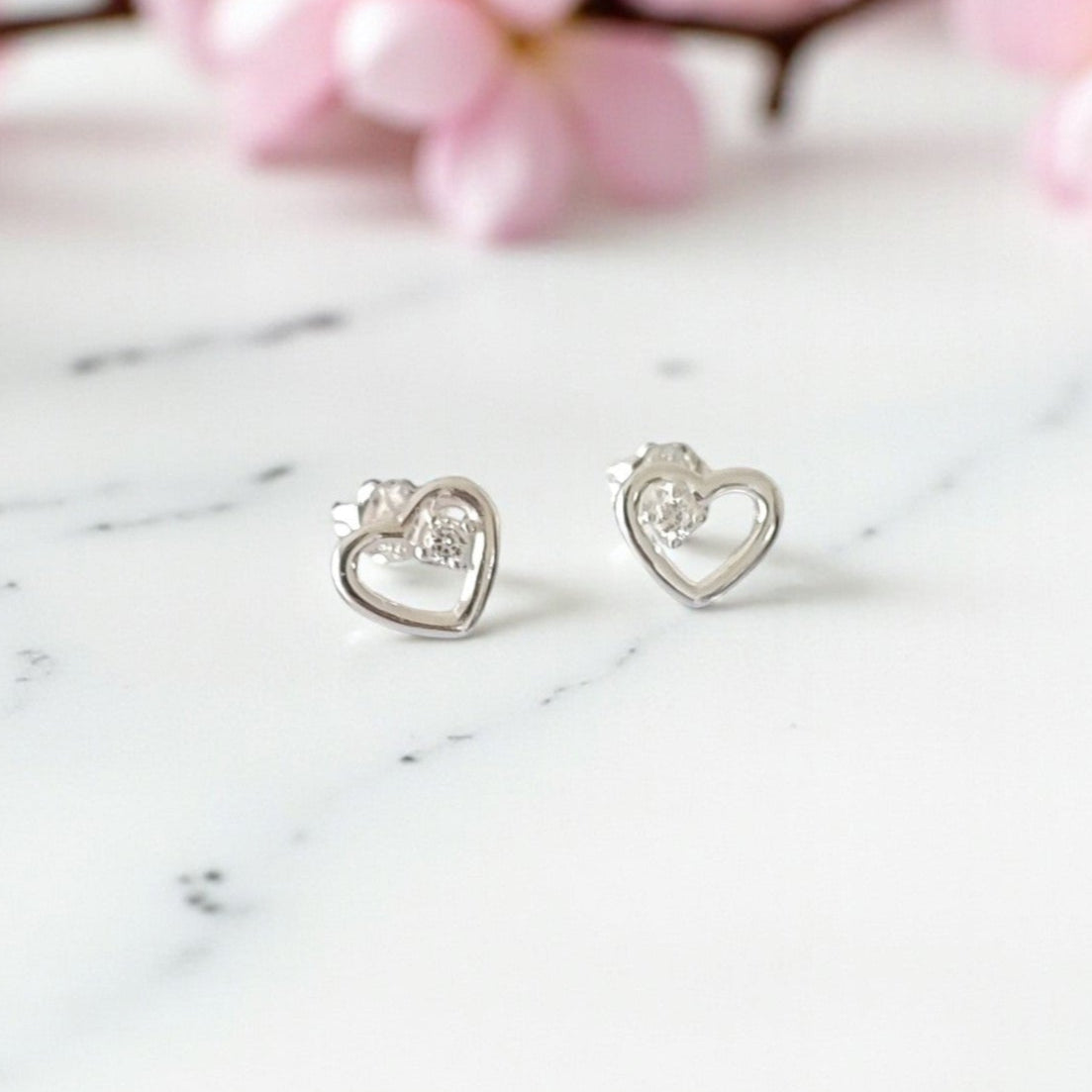 CZ Open Heart Stud Earrings | Sterling Silver 925 | Elegant Jewellery Gift