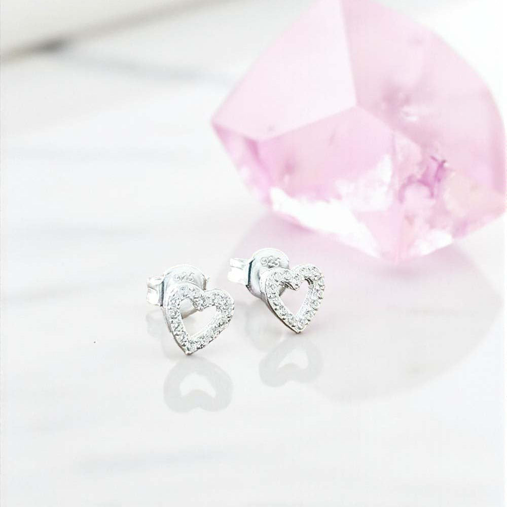 CZ Open Heart Stud Earrings | Sterling Silver 925 | Elegant Jewellery Gift