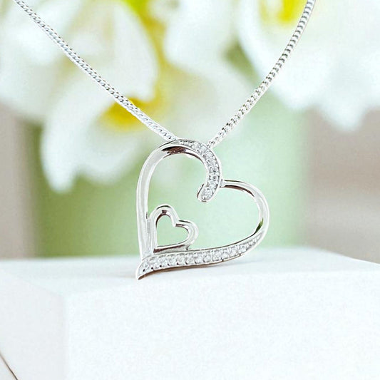 Open Twin Heart Necklace with Cubic Zirconia | 925 Sterling Silver