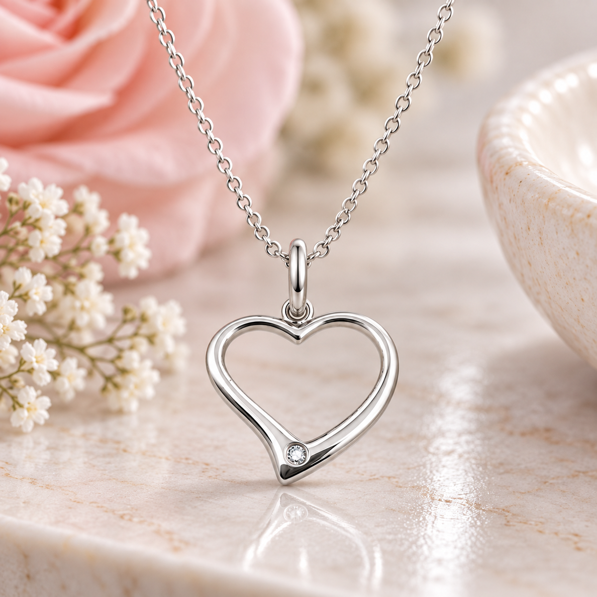 Sterling Silver CZ Open Heart Necklace – sparkling jewellery gift