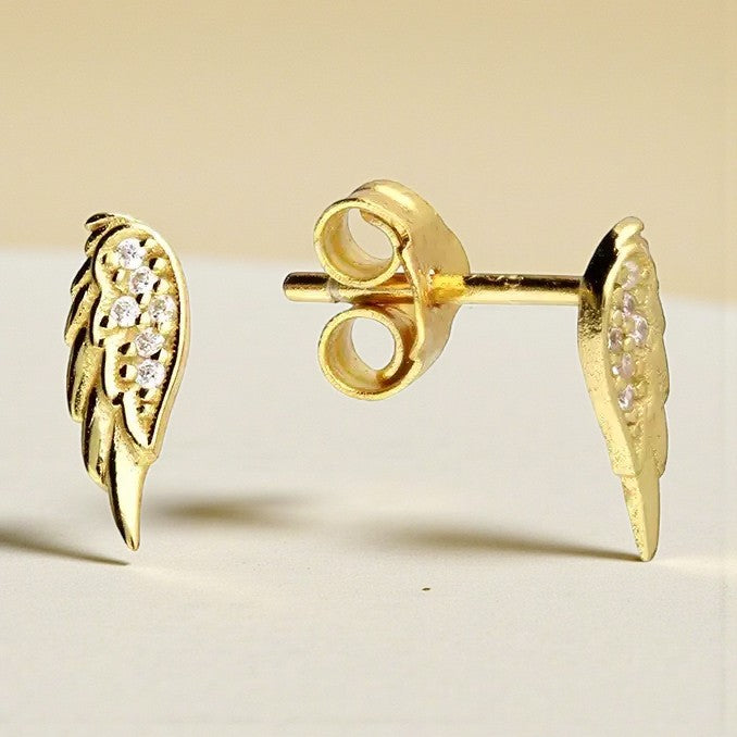 Angel Wing Stud Earrings | 14ct Gold Plated | Cubic Zirconia