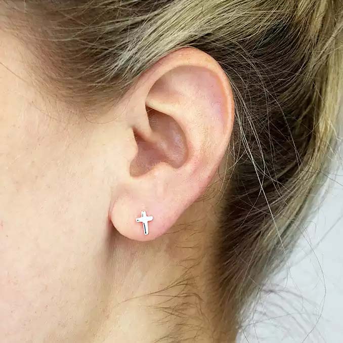 CZ Cross Stud Earrings | Sterling Silver 925 | Religious Jewellery Gift